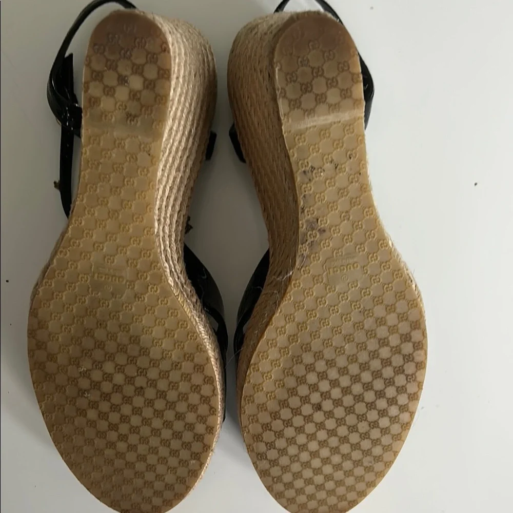 Gucci Black and Tan Wedge Espadrilles - Picture 8 of 10